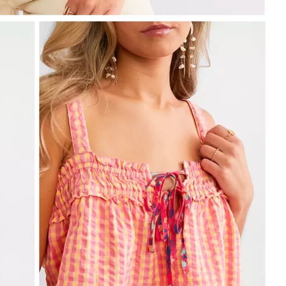 Free People Picnic Party Cropped Tank Top sz M - Picture 3 of 6